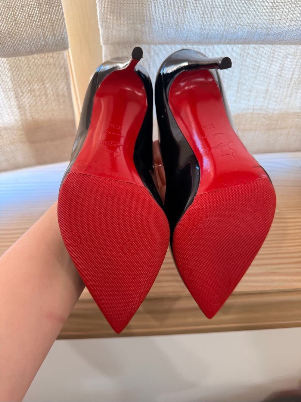 Christian Louboutin Black Patent Pointed-Toe Stiletto Pumps - Glossy Finish - Picture 2 of 5